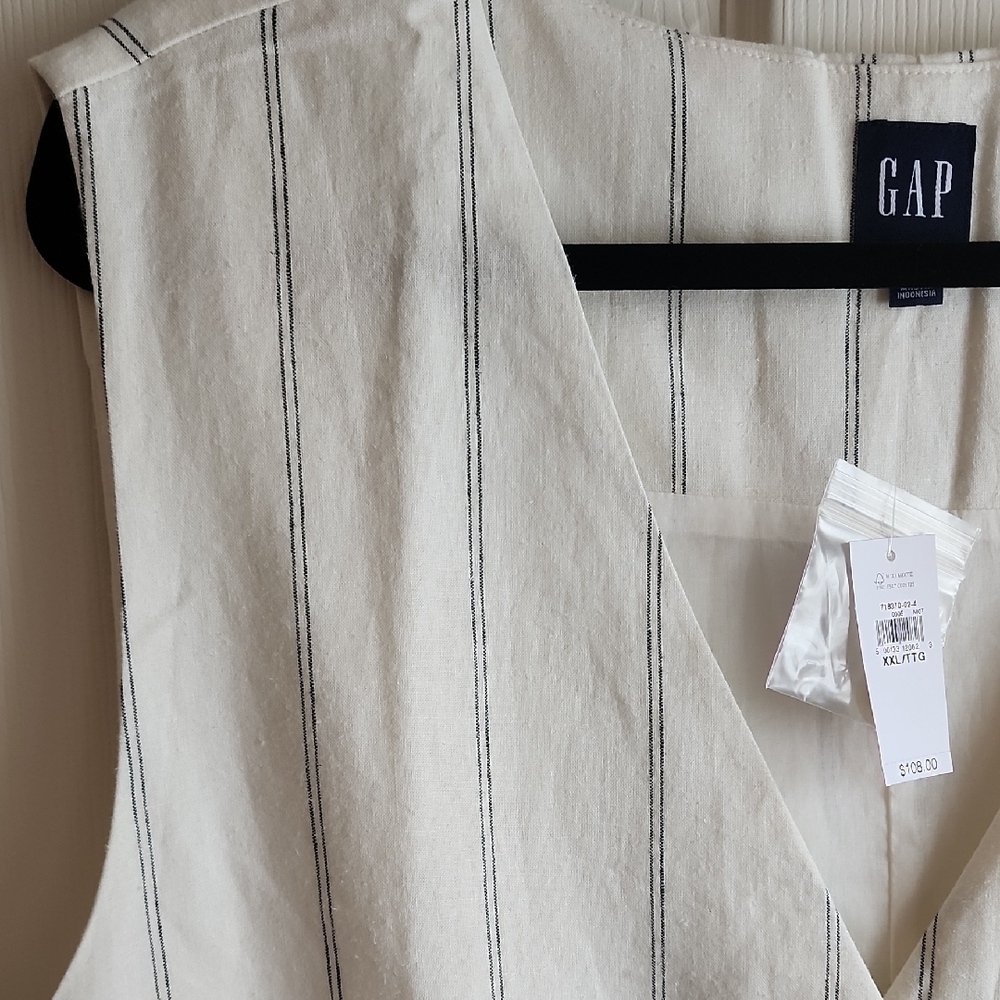 GAP Women's White And Navy Striped Linen Button Down Vest XXL - Picture 2 of 6